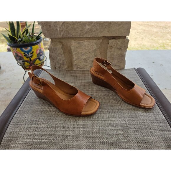 Söfft Tan Leather Slingback Wedge Sandals Women’s Size 11M | Open Toe Comfort Sh - Picture 4 of 9